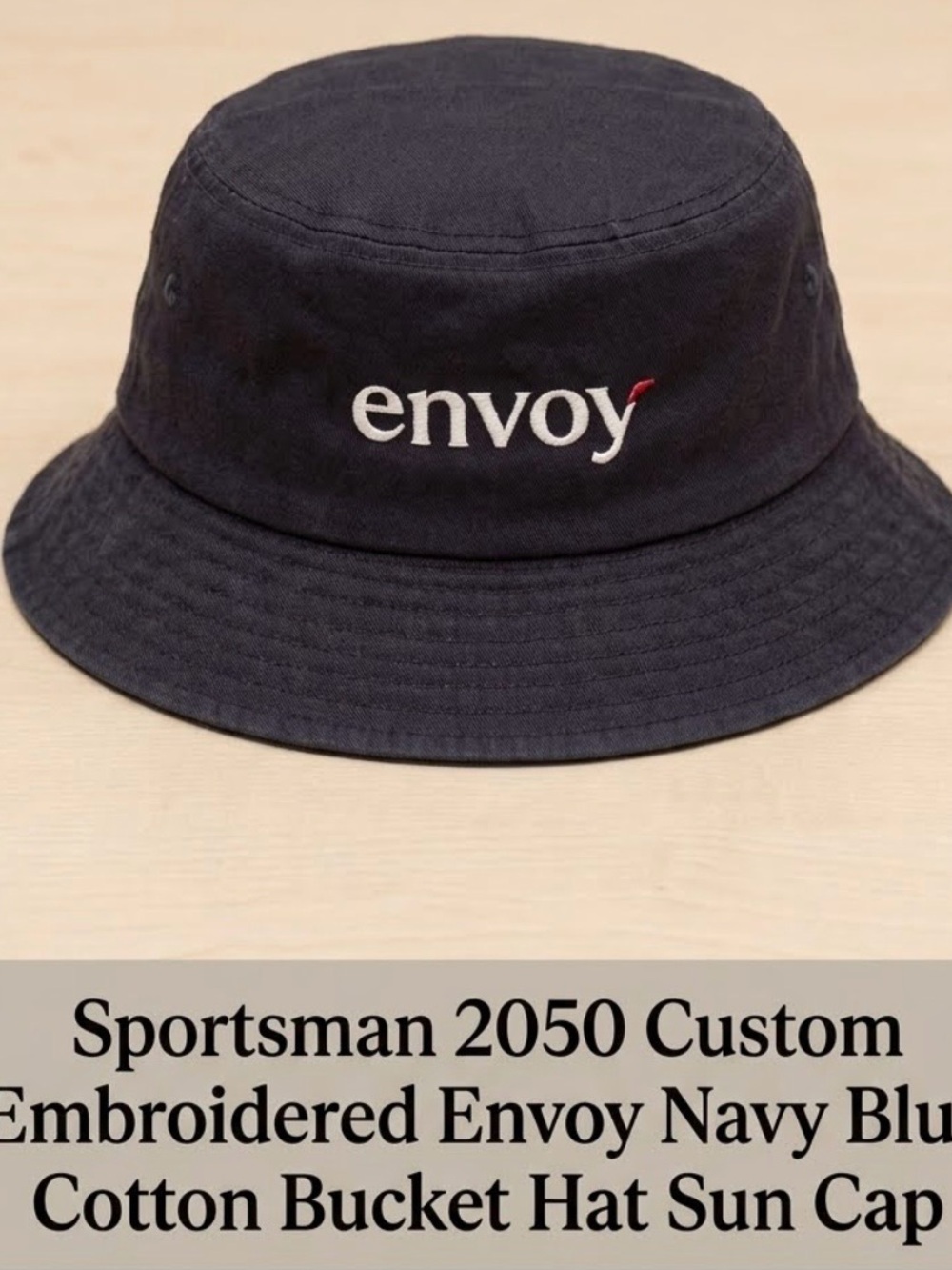 Sportsman 2050 Custom Embroidered Envoy Navy Blue Cotton Bucket Hat Sun Cap OSFM